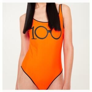 H&M × Iris Apfel Orange One Piece Printed Swimsuit Size: M